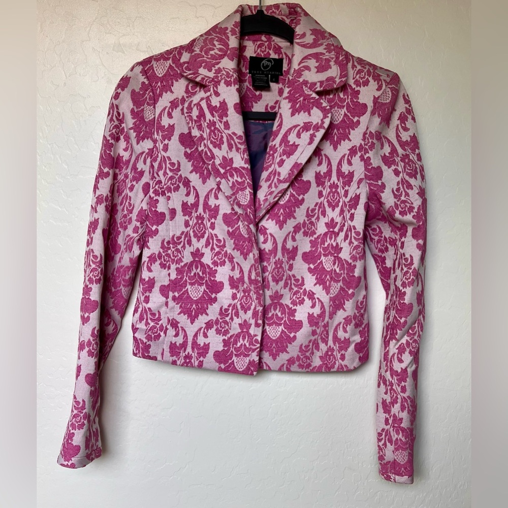 True Meaning Pink and White Patterned Blazer